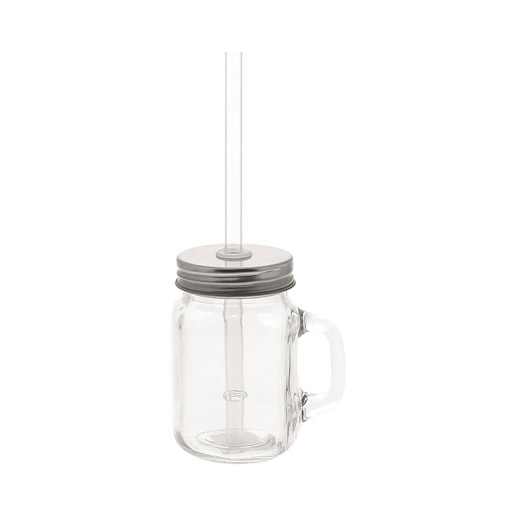 Drinkbeker met schroefdop zilver en transparant rietje KM